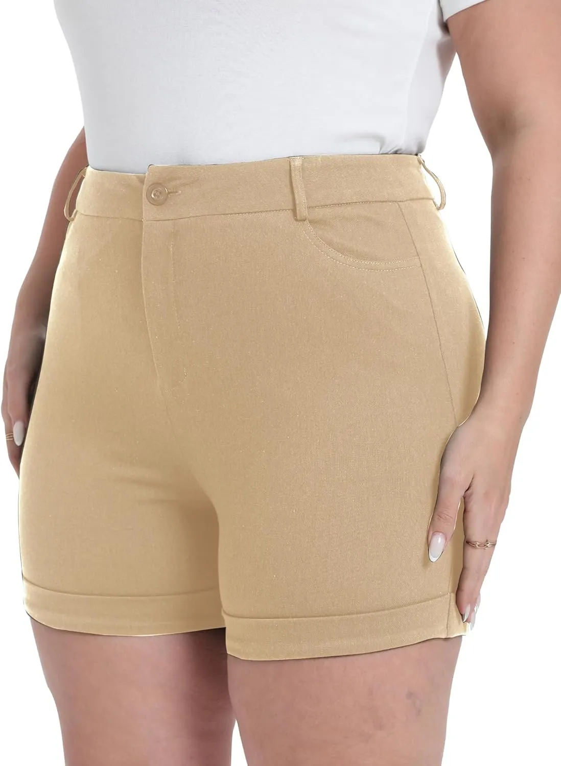 Plus Size Shorts Stretchy High Waisted Womens Summer Casual Shorts with Pockets