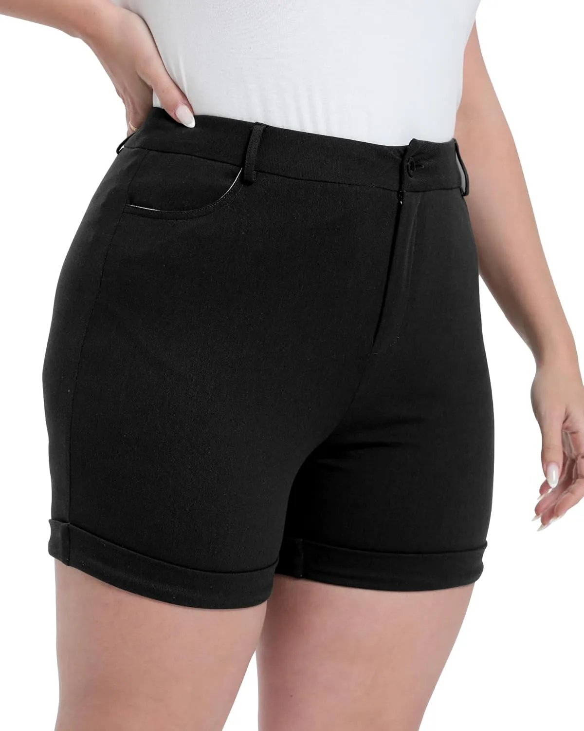 Plus Size Shorts Stretchy High Waisted Womens Summer Casual Shorts with Pockets