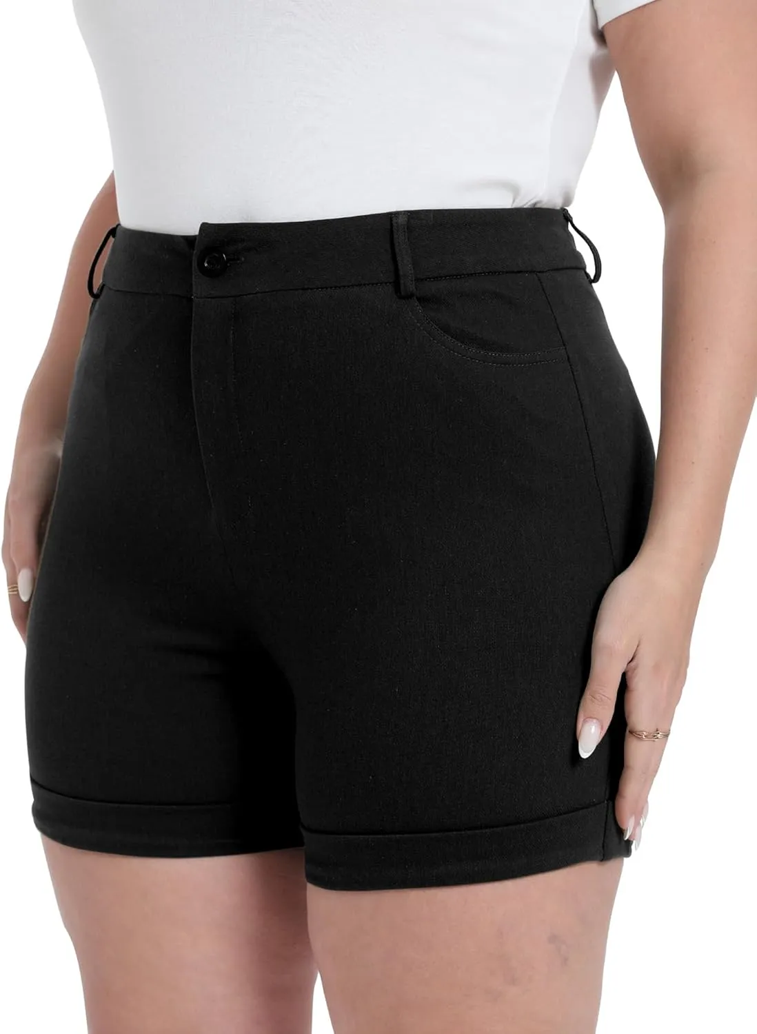 Plus Size Shorts Stretchy High Waisted Womens Summer Casual Shorts with Pockets