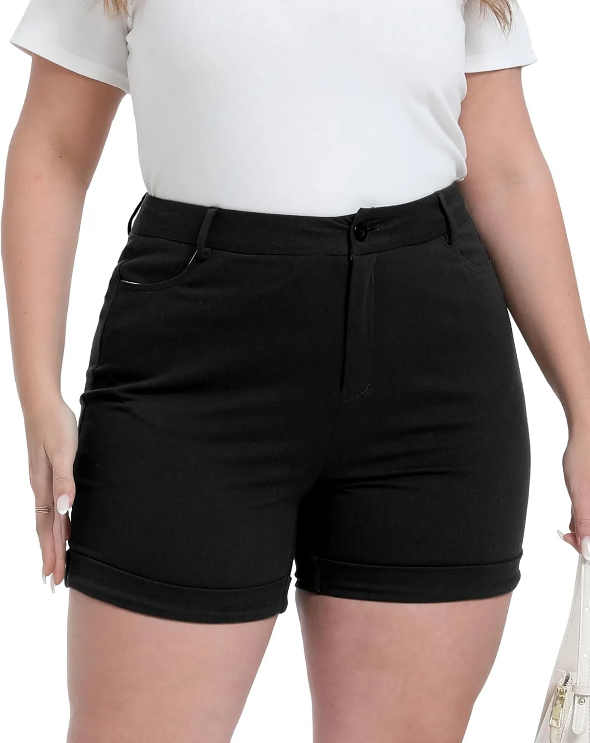 Plus Size Shorts Stretchy High Waisted Womens Summer Casual Shorts with Pockets