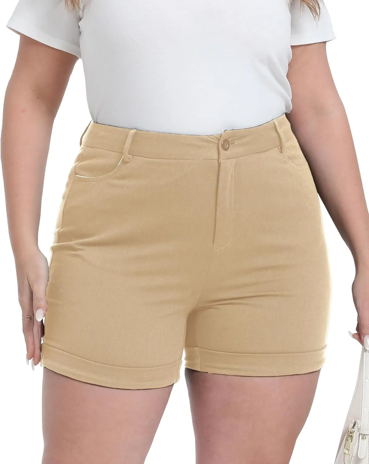 Plus Size Shorts Stretchy High Waisted Womens Summer Casual Shorts with Pockets
