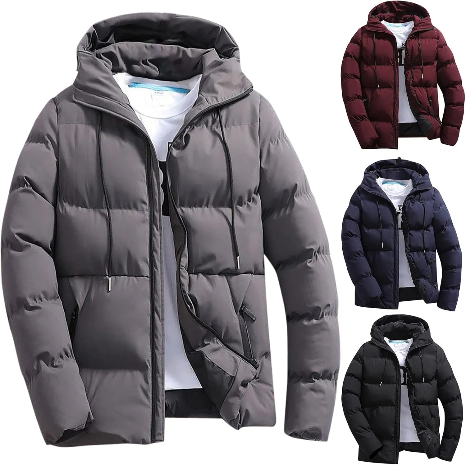Puffer Jacket Men with Hood Warm Insulated Lightweight Hooded Down Coats Outdoor Winter Windproof Waterproof Jackets Puffer Jacket Men Big and Tall(Red,4X-Large)
