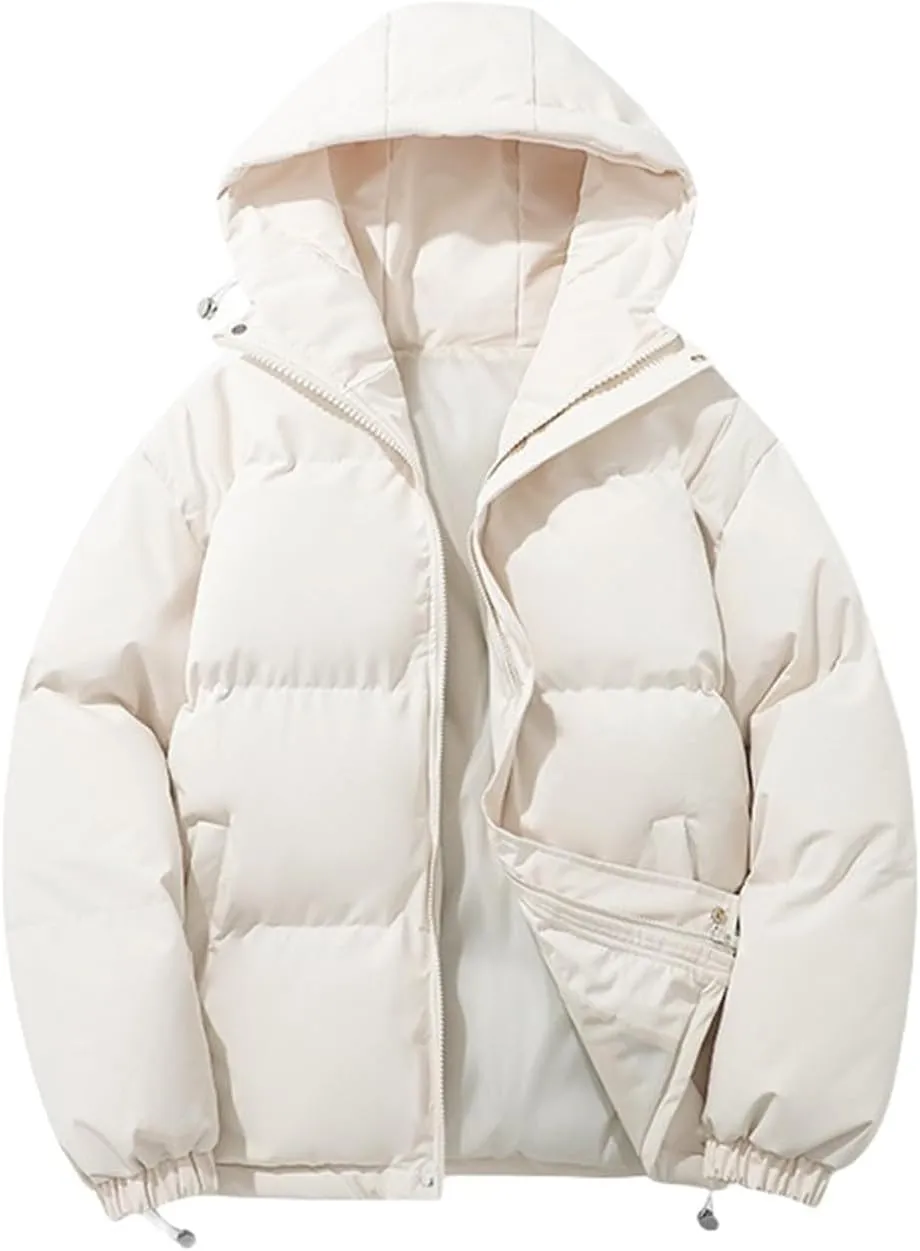 Puffer Jacket Womens Women Solid Long Sleeve Coat Down Full Zip Padded Jacket Hooded Fleece Lined Casual Workout Parka