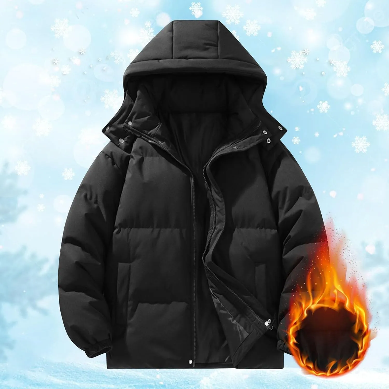 Puffer Jacket Womens Women Solid Long Sleeve Coat Down Full Zip Padded Jacket Hooded Fleece Lined Casual Workout Parka
