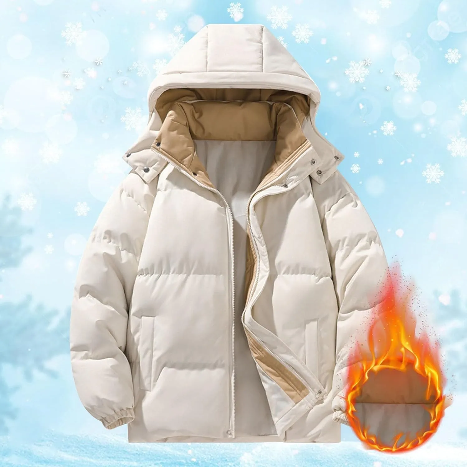 Puffer Jacket Womens Women Solid Long Sleeve Coat Down Full Zip Padded Jacket Hooded Fleece Lined Casual Workout Parka