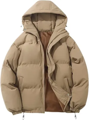 Puffer Jacket Womens Women Solid Long Sleeve Coat Down Full Zip Padded Jacket Hooded Fleece Lined Casual Workout Parka