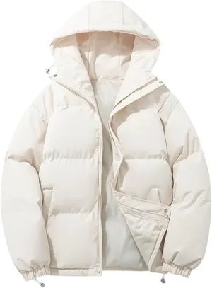 Puffer Jacket Womens Women Solid Long Sleeve Coat Down Full Zip Padded Jacket Hooded Fleece Lined Casual Workout Parka