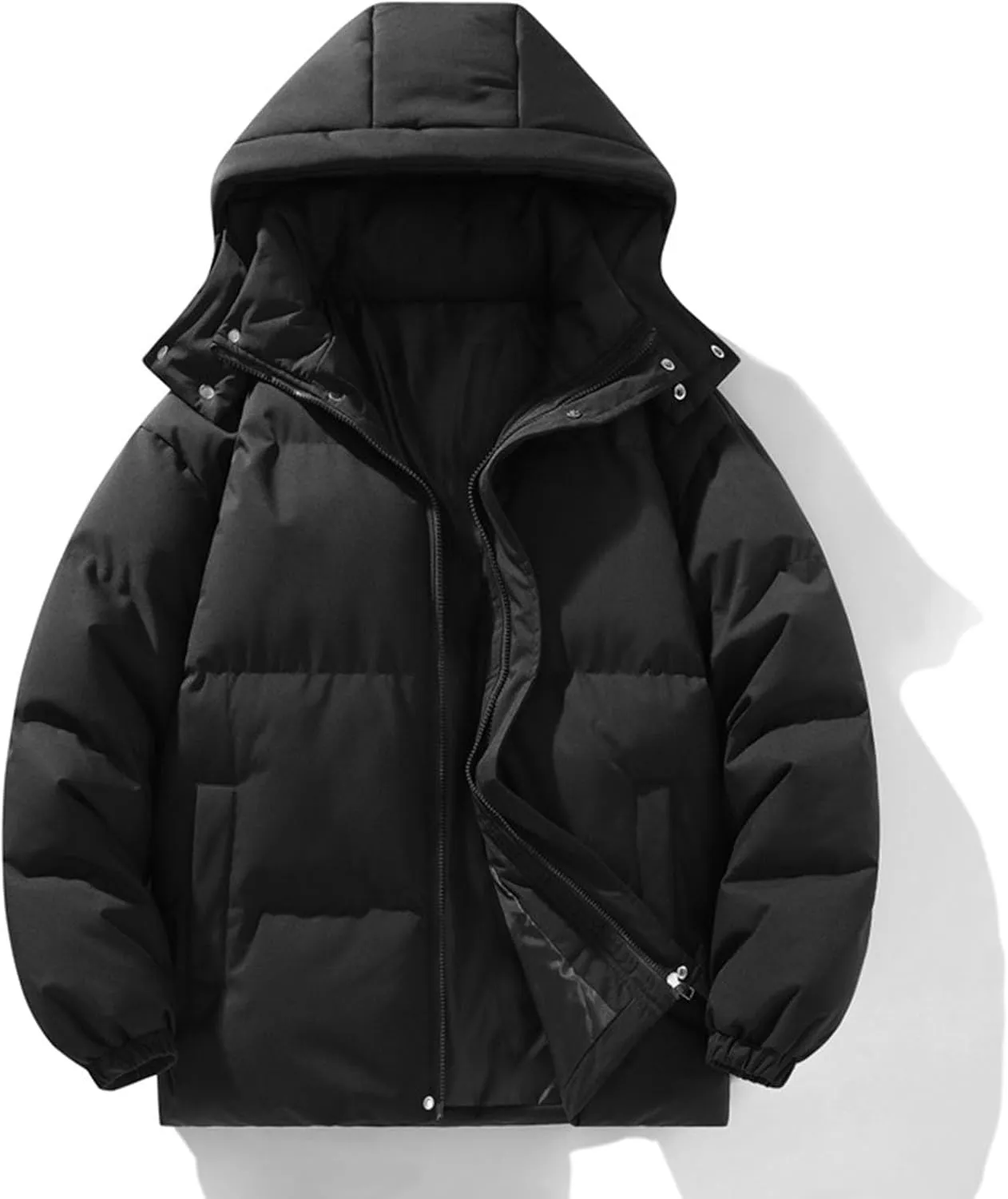Puffer Jacket Womens Women Solid Long Sleeve Coat Down Full Zip Padded Jacket Hooded Fleece Lined Casual Workout Parka