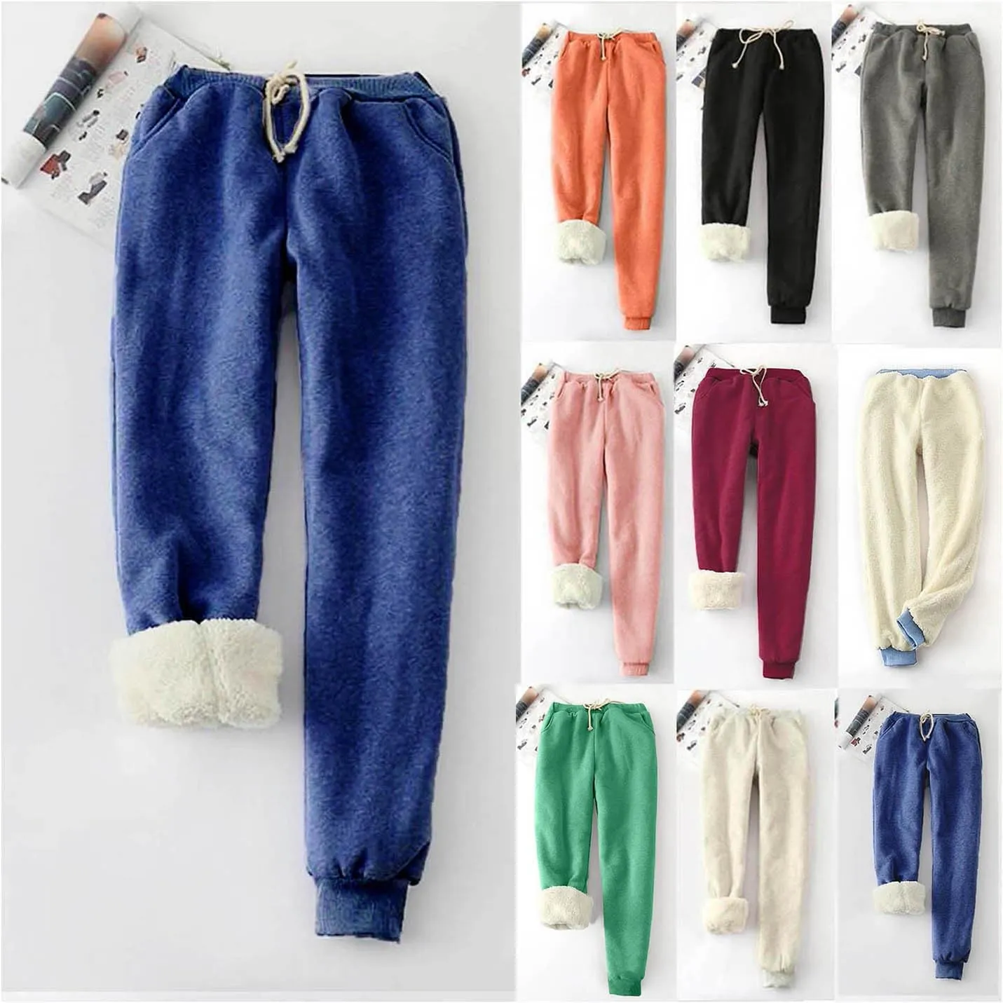 Qeaghou Fleece Lined Sweatpants Womens Winter Thermal Thicken Athletic Pants Drawstring Elastic Waisted Sherpa Jogger Pants