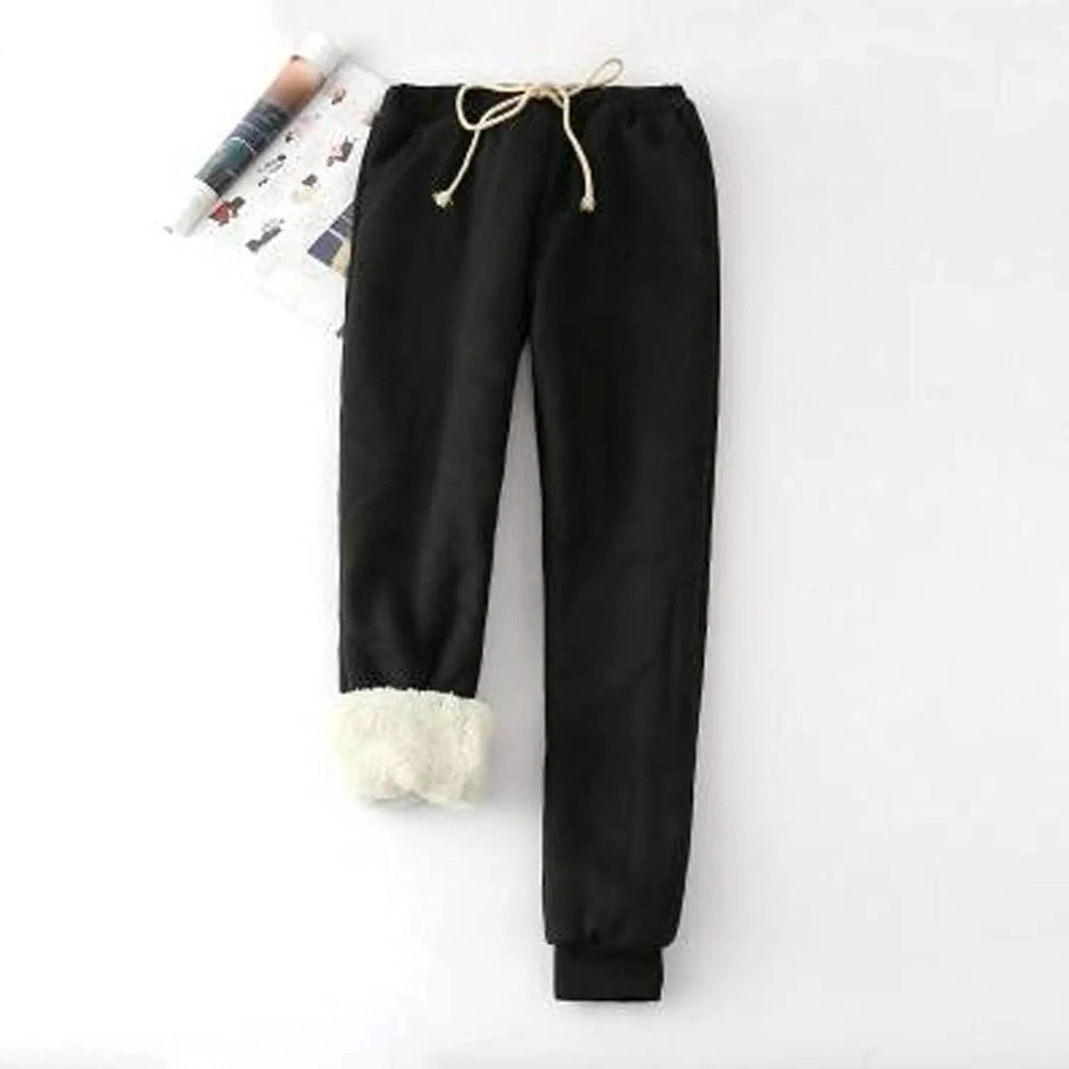 Qeaghou Fleece Lined Sweatpants Womens Winter Thermal Thicken Athletic Pants Drawstring Elastic Waisted Sherpa Jogger Pants