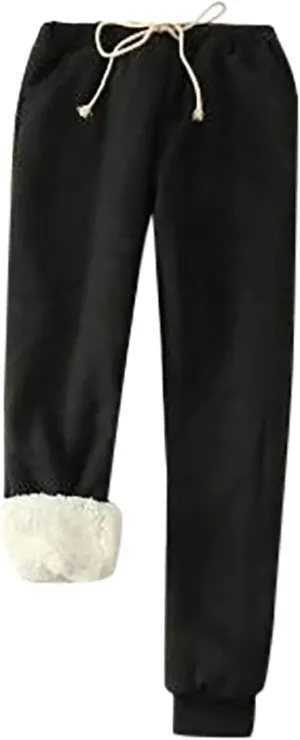 Qeaghou Fleece Lined Sweatpants Womens Winter Thermal Thicken Athletic Pants Drawstring Elastic Waisted Sherpa Jogger Pants