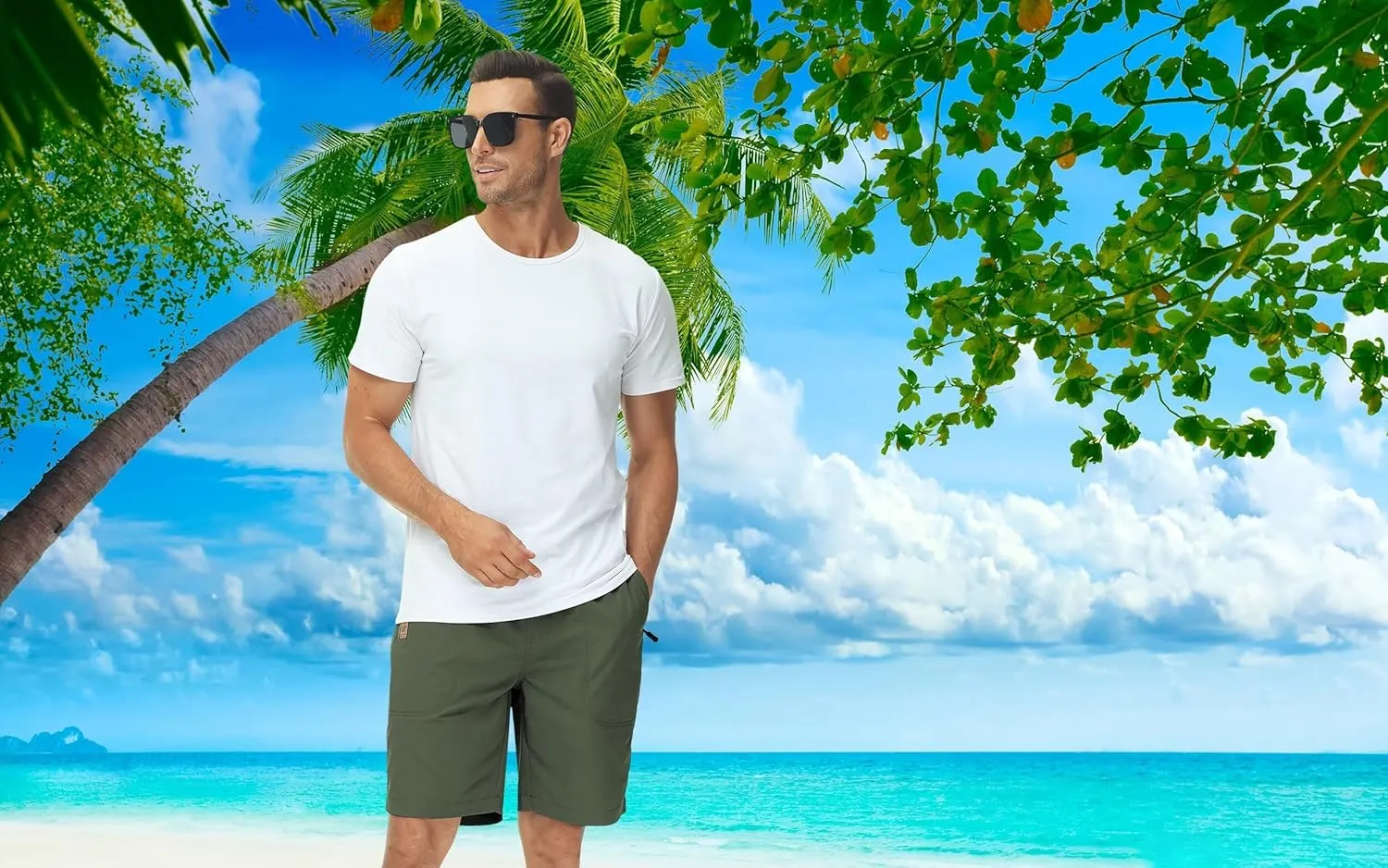 QPNGRP Men's Stretch Waist Casual Shorts with 5 Pockets Include 1 Zipper Pocket