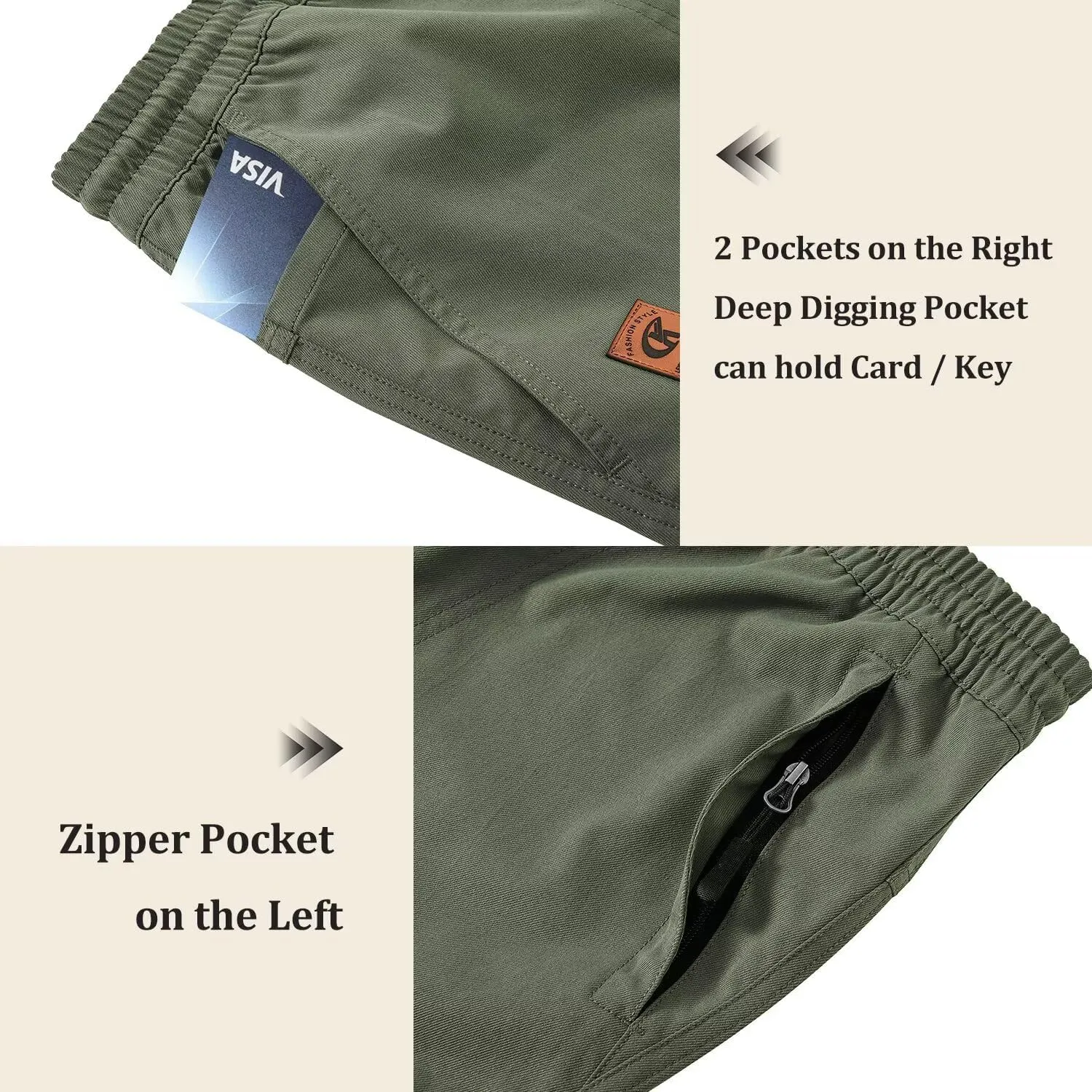 QPNGRP Men's Stretch Waist Casual Shorts with 5 Pockets Include 1 Zipper Pocket