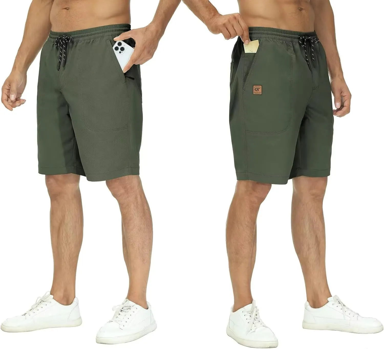QPNGRP Men's Stretch Waist Casual Shorts with 5 Pockets Include 1 Zipper Pocket