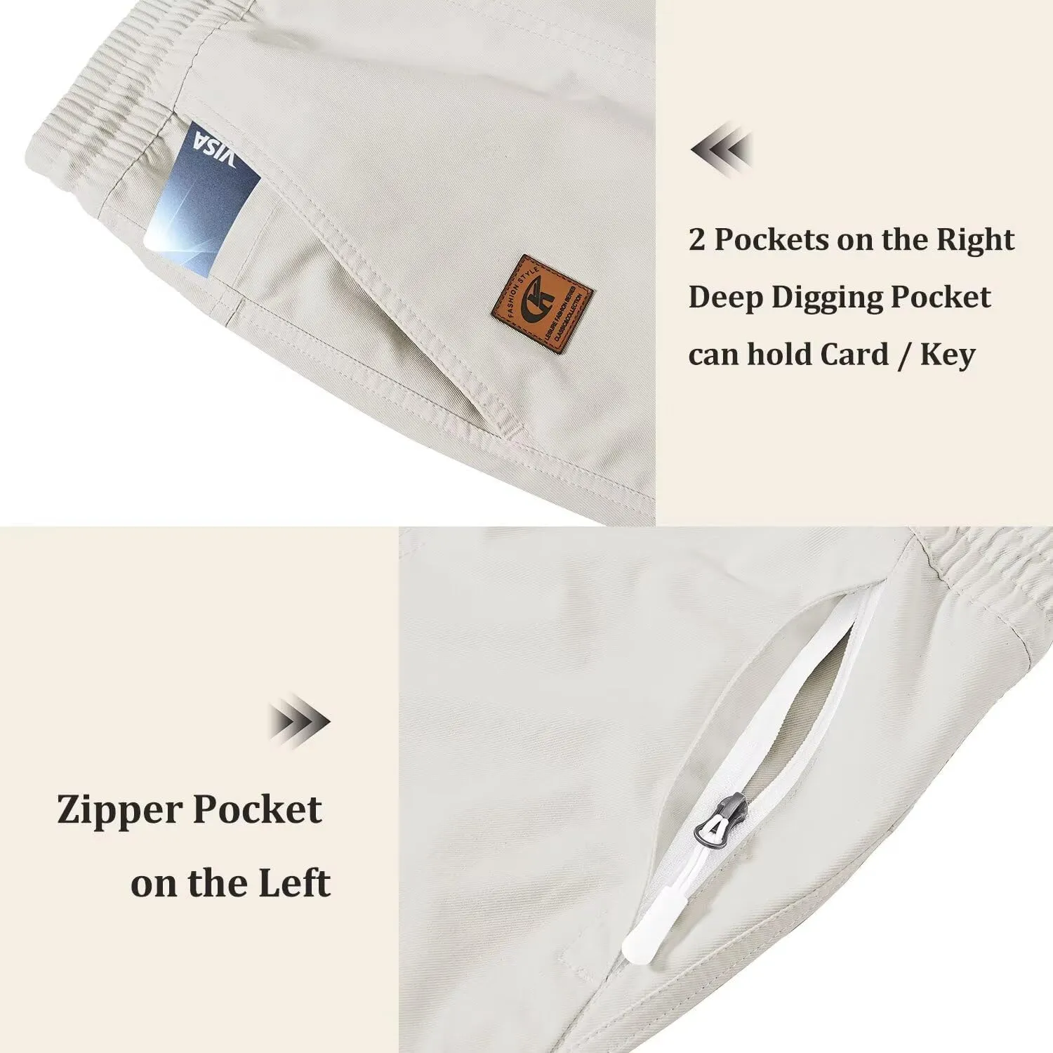 QPNGRP Men's Stretch Waist Casual Shorts with 5 Pockets Include 1 Zipper Pocket