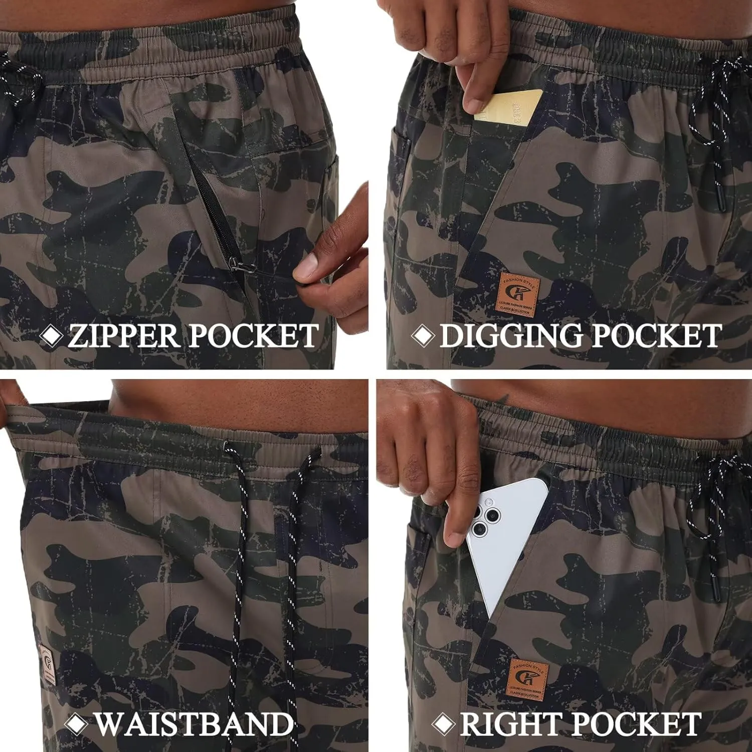 QPNGRP Men's Stretch Waist Casual Shorts with 5 Pockets Include 1 Zipper Pocket