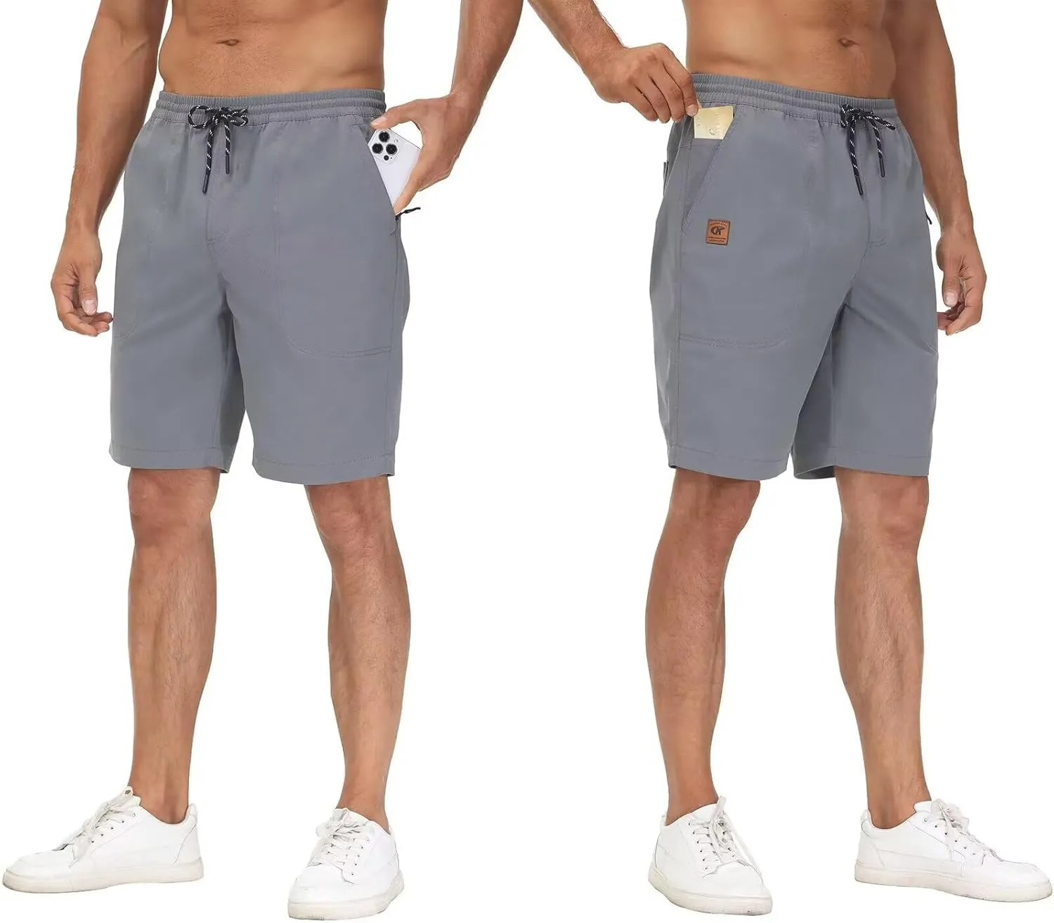 QPNGRP Men's Stretch Waist Casual Shorts with 5 Pockets Include 1 Zipper Pocket