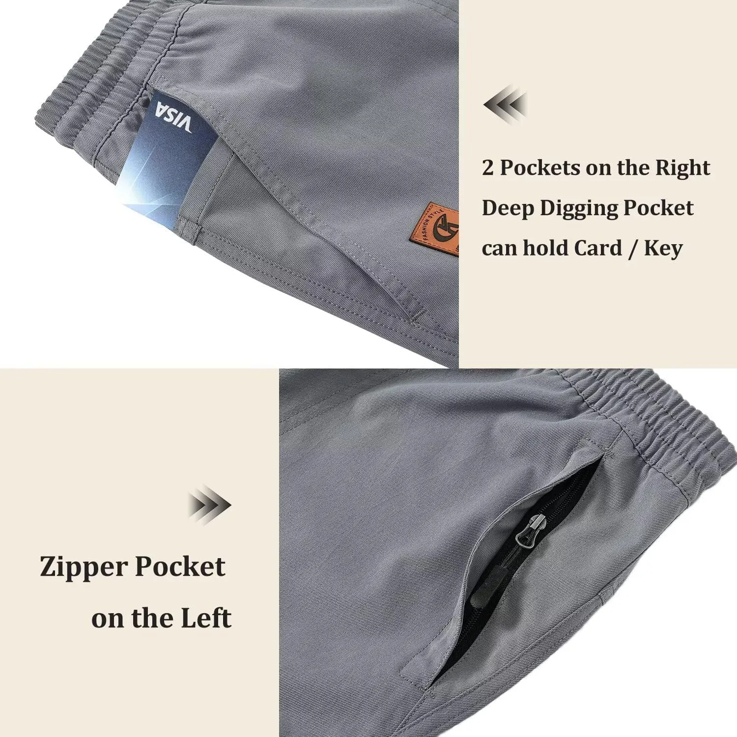 QPNGRP Men's Stretch Waist Casual Shorts with 5 Pockets Include 1 Zipper Pocket