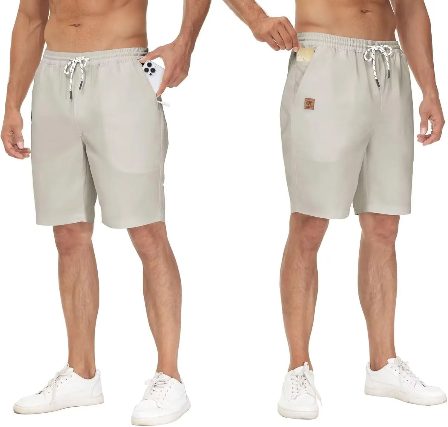 QPNGRP Men's Stretch Waist Casual Shorts with 5 Pockets Include 1 Zipper Pocket