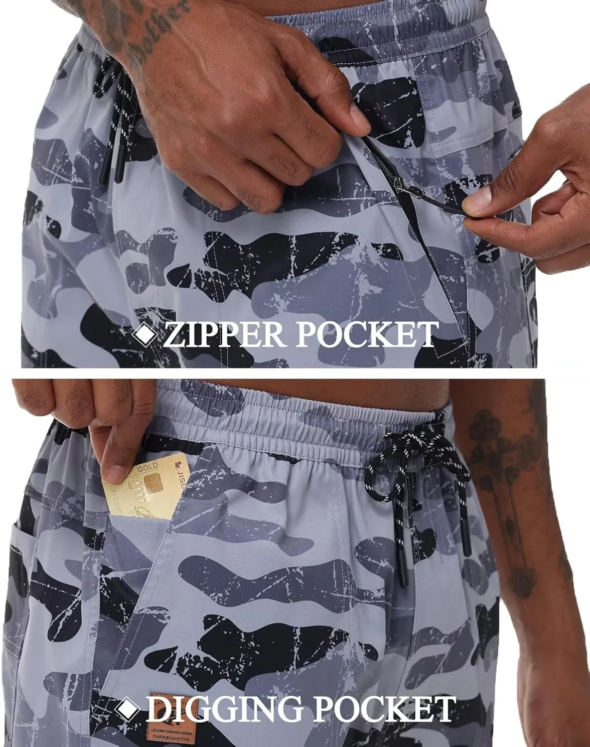 QPNGRP Men's Stretch Waist Casual Shorts with 5 Pockets Include 1 Zipper Pocket