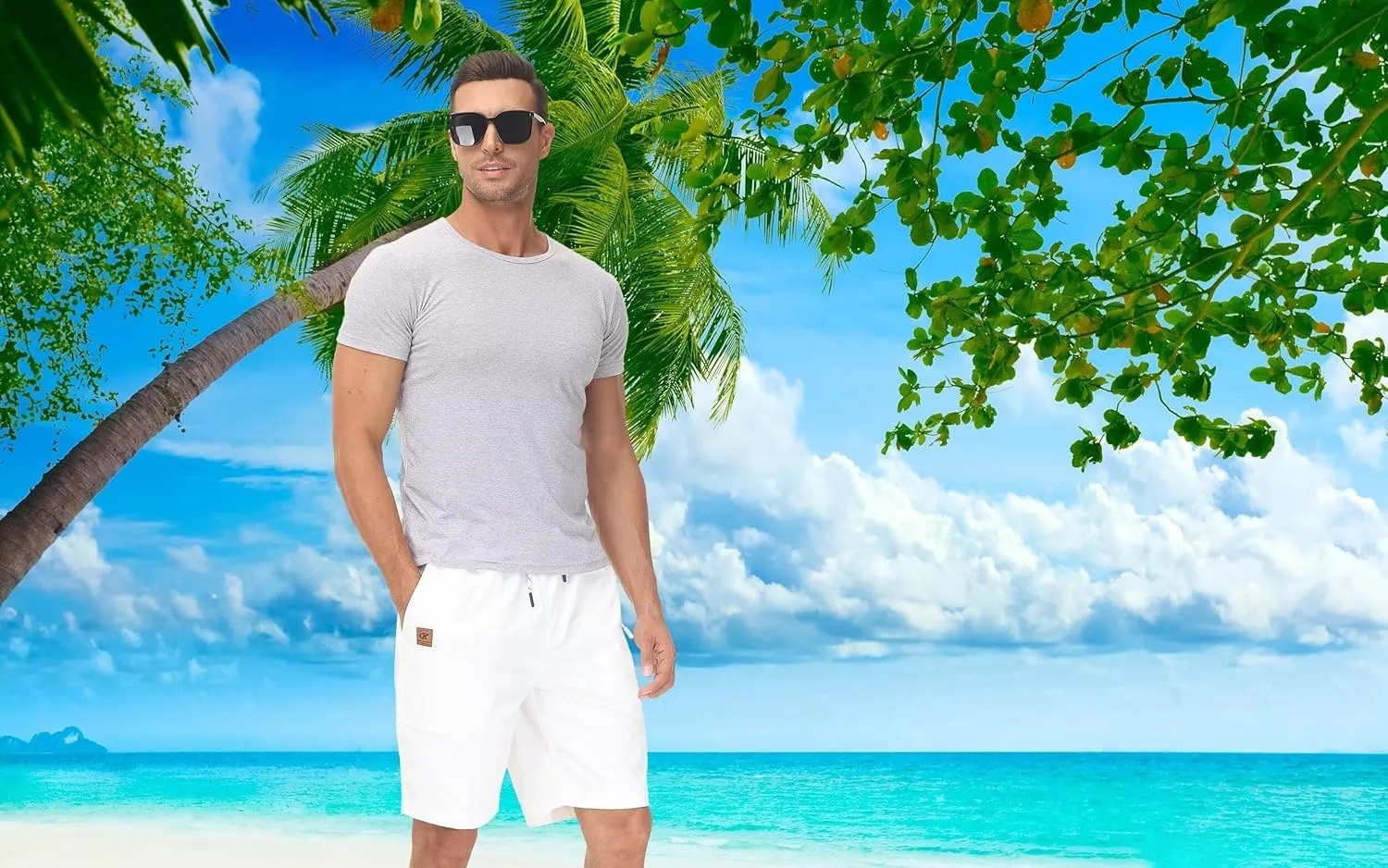 QPNGRP Men's Stretch Waist Casual Shorts with 5 Pockets Include 1 Zipper Pocket