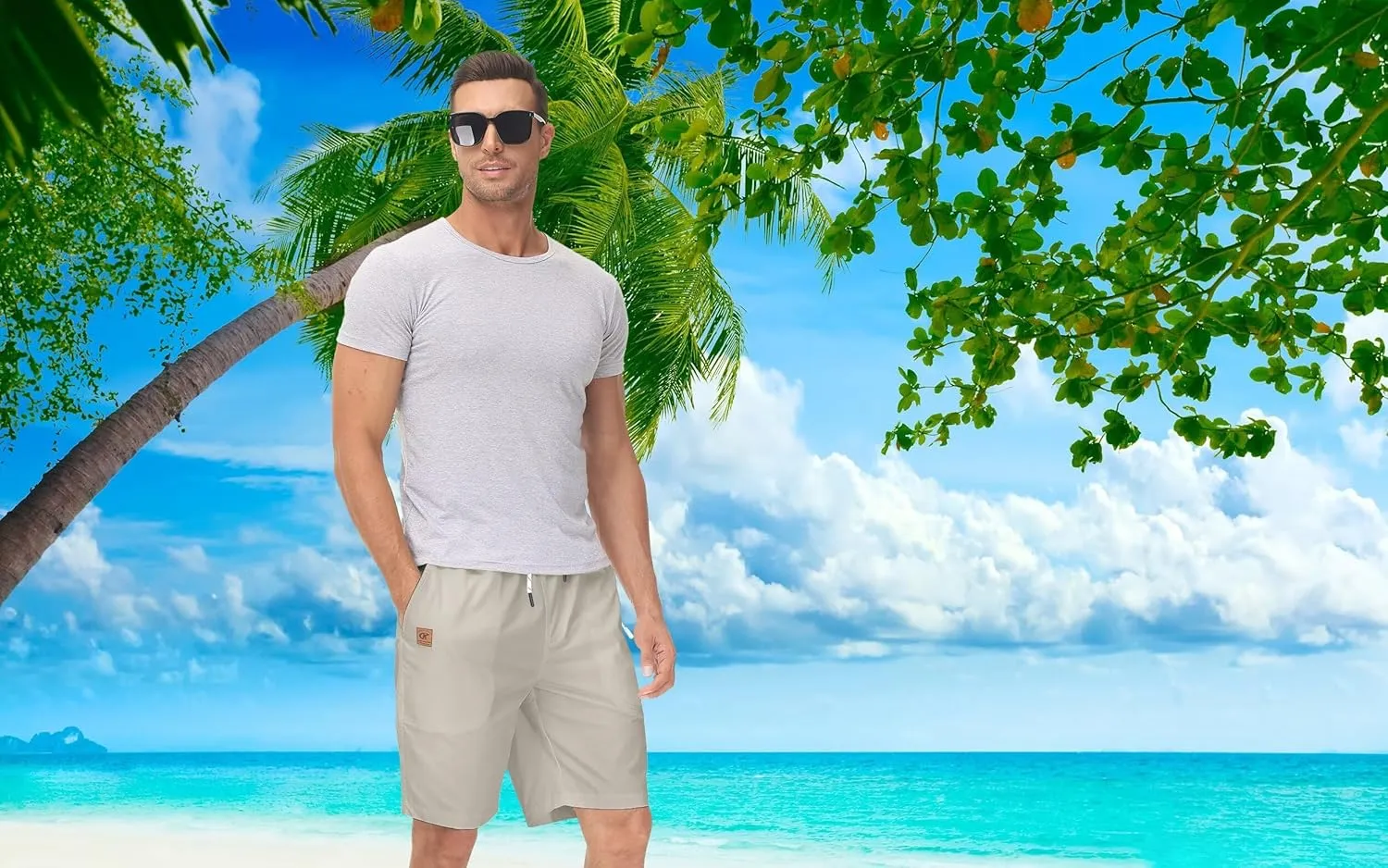 QPNGRP Men's Stretch Waist Casual Shorts with 5 Pockets Include 1 Zipper Pocket