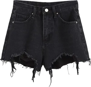 Ripped Jeans Womens High Waisted Irregular Frayed Raw Denim Shorts Summer Casual Shorts for Teen Girls