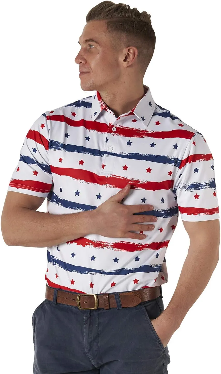 Royal & Awesome American Flag Golf Shirt, Patriotic Golf Shirt, USA Golf Shirts