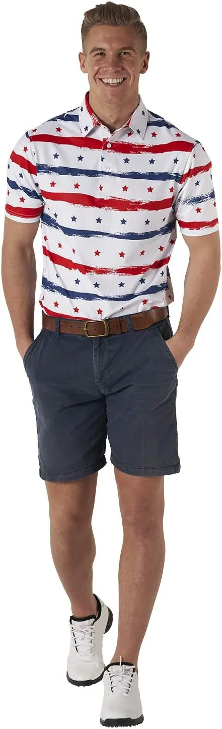 Royal & Awesome American Flag Golf Shirt, Patriotic Golf Shirt, USA Golf Shirts