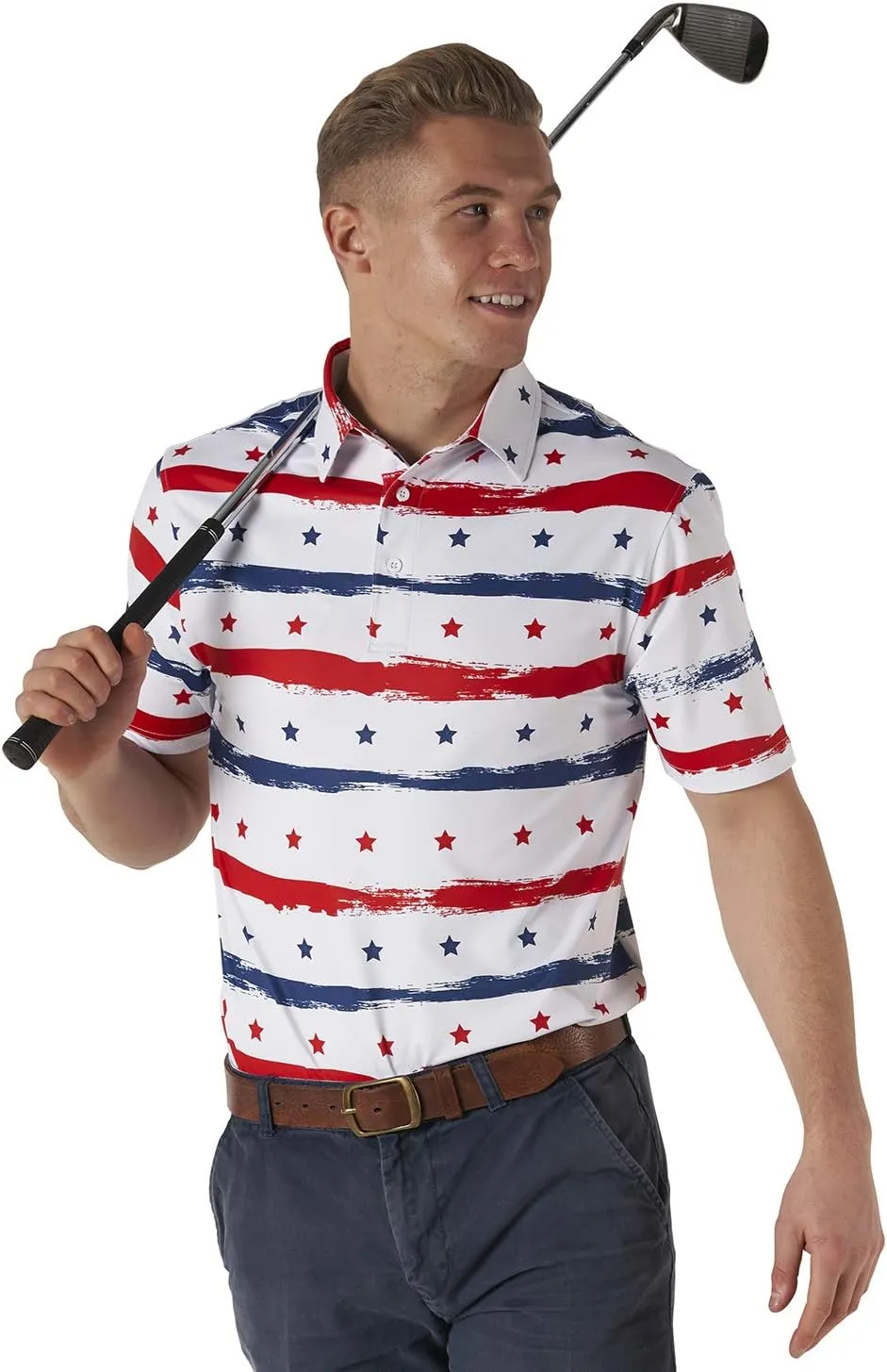 Royal & Awesome American Flag Golf Shirt, Patriotic Golf Shirt, USA Golf Shirts