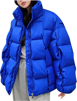 SMIDOW Cropped Puffer Jacket For Women Trendy 2023 Quilted Padded Bubble Coat Solid Warm Winter Short Jackets Outerwear