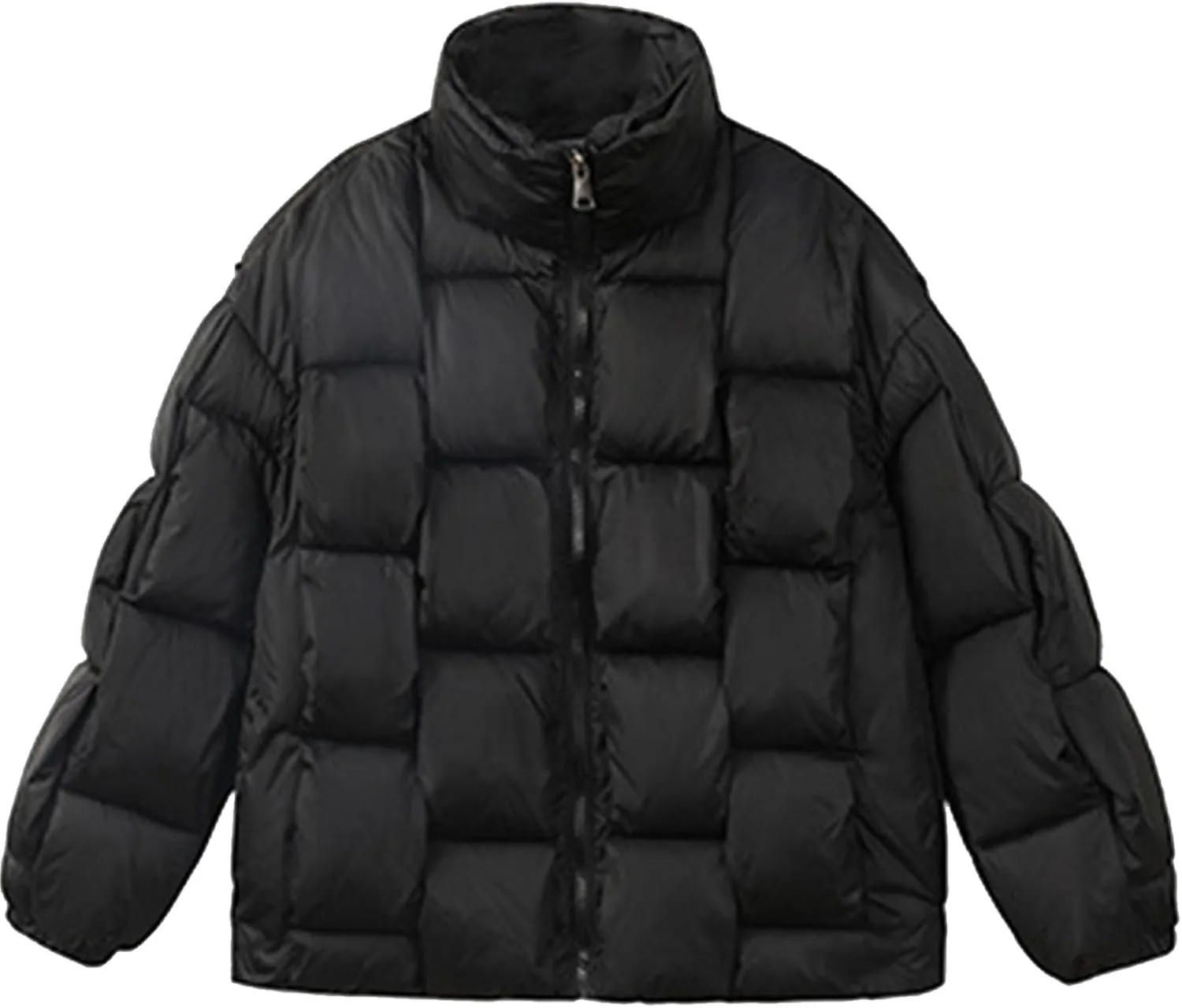 SMIDOW Cropped Puffer Jacket For Women Trendy 2023 Quilted Padded Bubble Coat Solid Warm Winter Short Jackets Outerwear