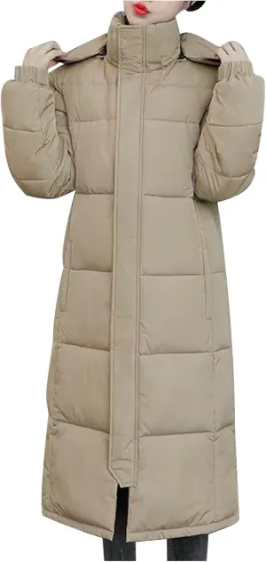 SMIDOW Womens Long Padded Puffer Coat Trendy 2023 Ladies Hooded Quilted Jackets Full Zip Up Parka Outwear With Pockets