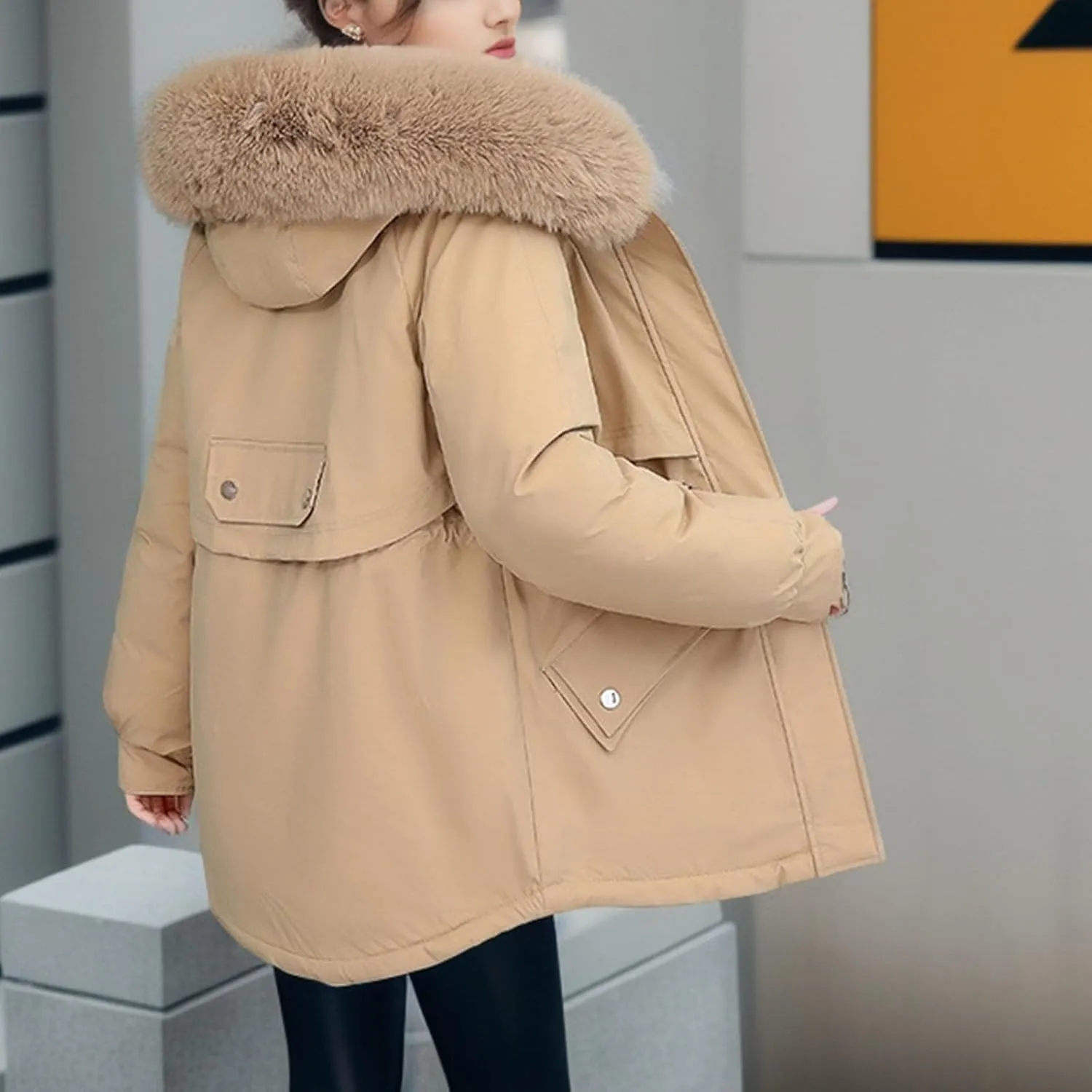 SMIDOW Womens Winter Parkas With Faux Fur Hoods Ladies Winter Fashion Puffer Coat Zip Up Quilted Thicken Jacket Outerwear