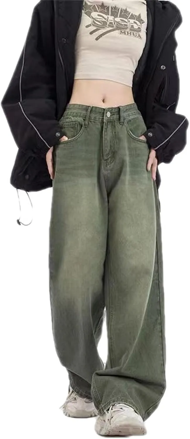 Straight Leg Jeans for Women High Waisted Frayed Baggy Pants Raw Hem Loose Floor Length Wide Leg Boyfriends Jeans