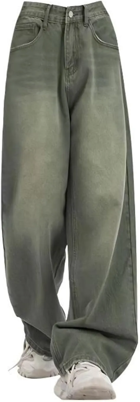 Straight Leg Jeans for Women High Waisted Frayed Baggy Pants Raw Hem Loose Floor Length Wide Leg Boyfriends Jeans