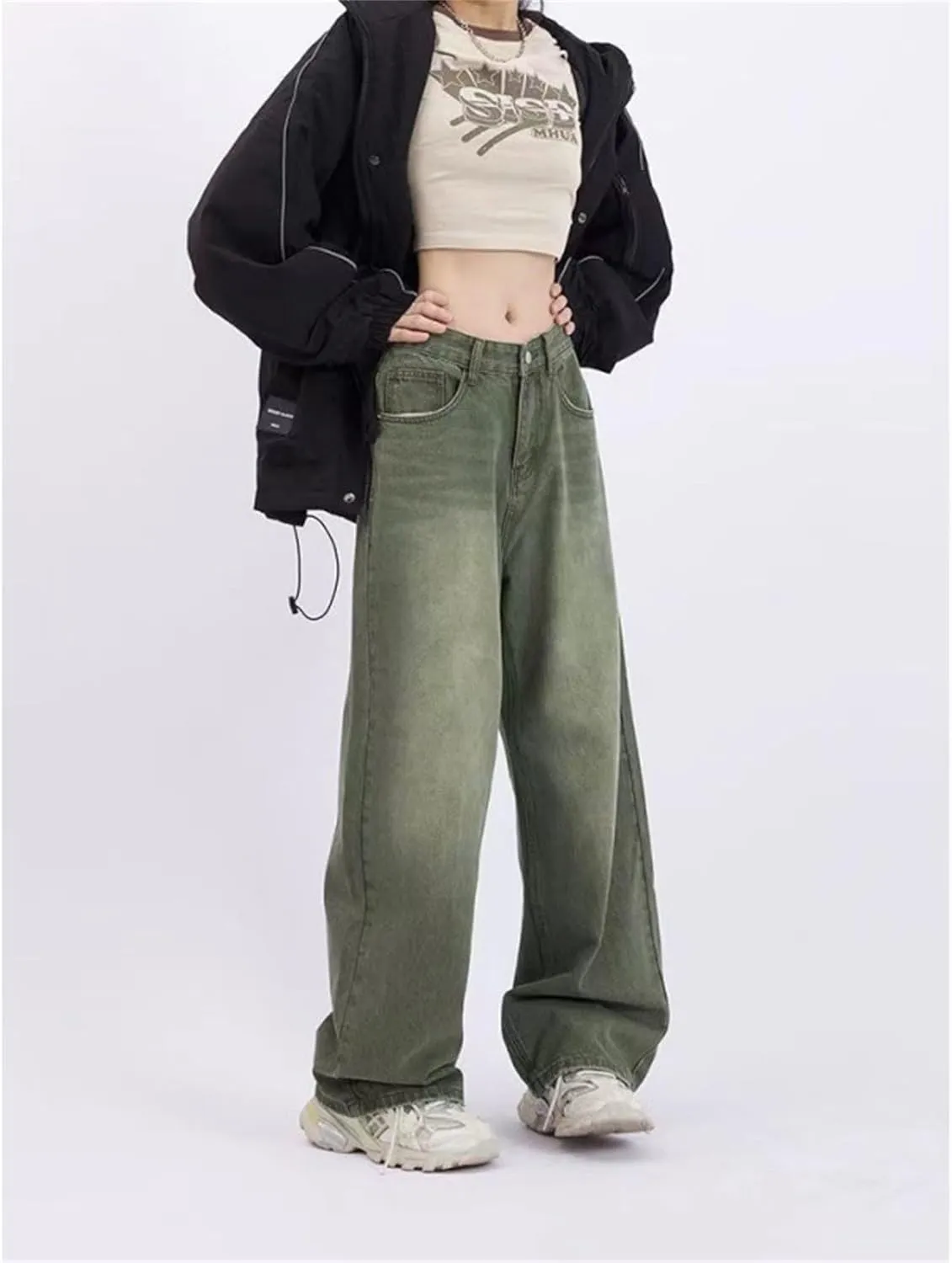 Straight Leg Jeans for Women High Waisted Frayed Baggy Pants Raw Hem Loose Floor Length Wide Leg Boyfriends Jeans