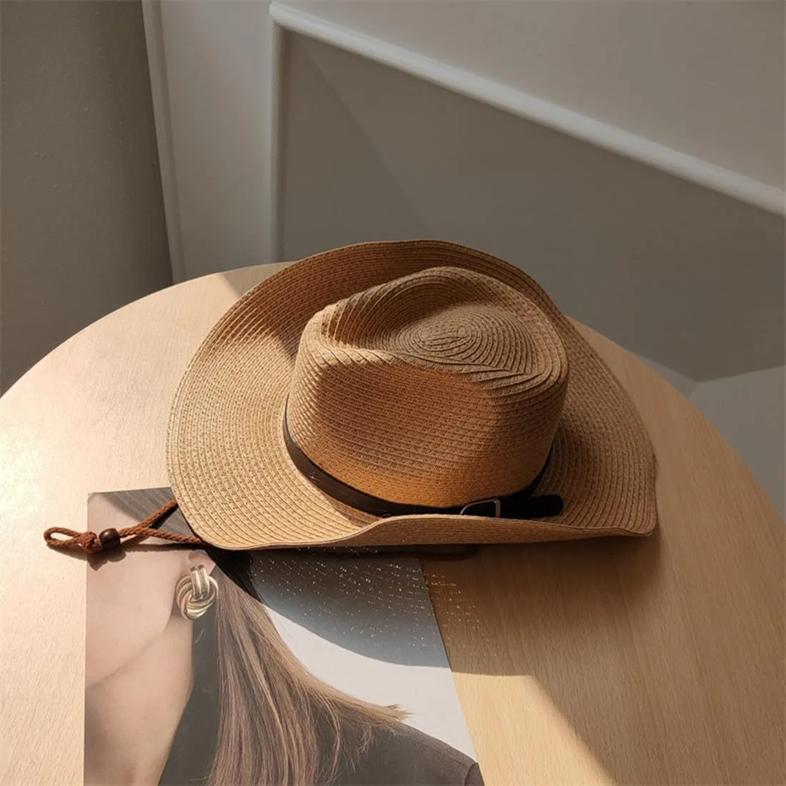 Straw Cowboy Hat Western Cowboy Hat Cowgirl Wide Brim Fedora Panama Hat Summer Beach Sun Hat Woven Straw Hat Sombrero Travel