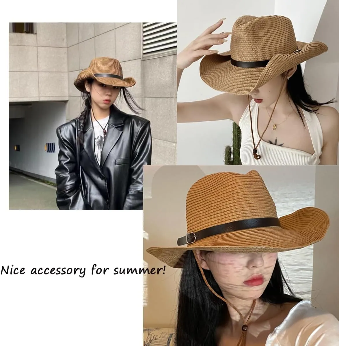 Straw Cowboy Hat Western Cowboy Hat Cowgirl Wide Brim Fedora Panama Hat Summer Beach Sun Hat Woven Straw Hat Sombrero Travel