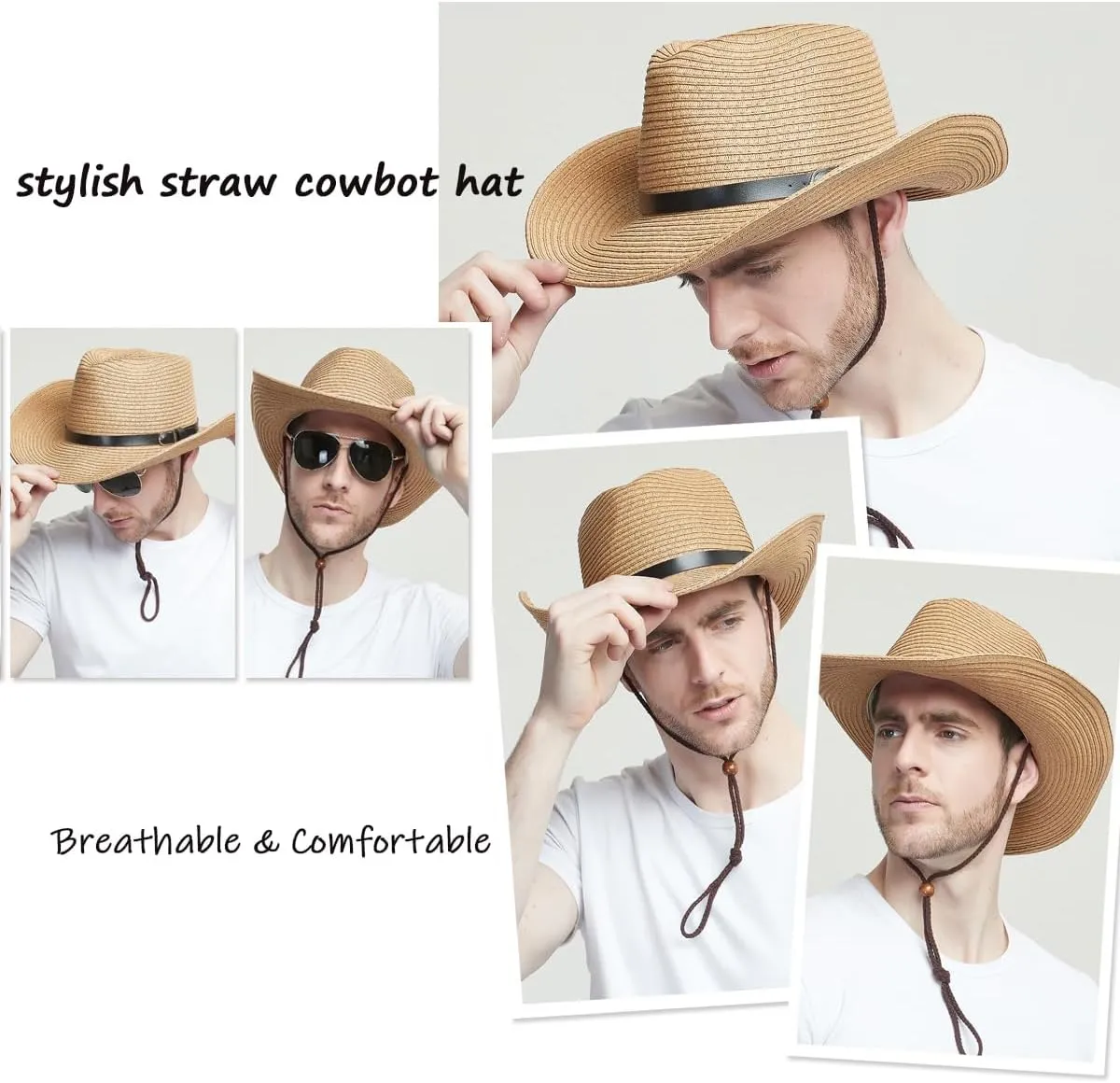 Straw Cowboy Hat Western Cowboy Hat Cowgirl Wide Brim Fedora Panama Hat Summer Beach Sun Hat Woven Straw Hat Sombrero Travel