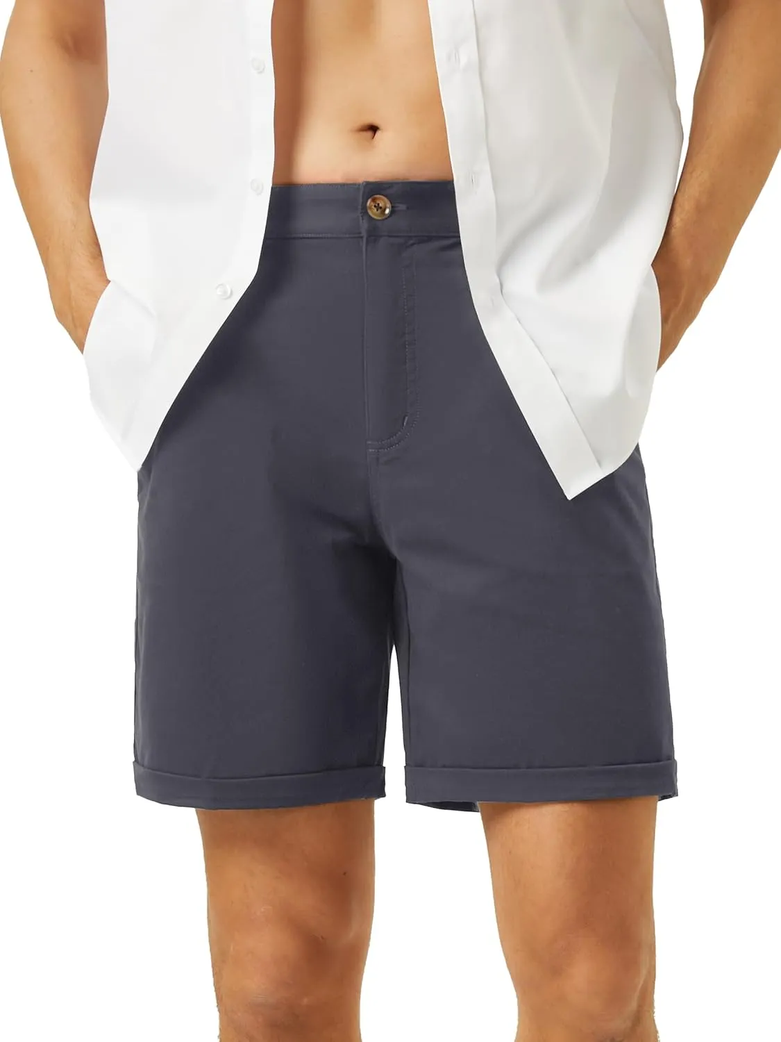 TACVASEN Mens Casual Shorts Classic Fit 7 Stretch Twill Flat Front Chino Shorts with Pockets