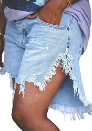 Tbahhir Women Ripped Denim Shorts Long Frayed High Waisted Side Slit Jean Short Distressed Club Streetwear Casual