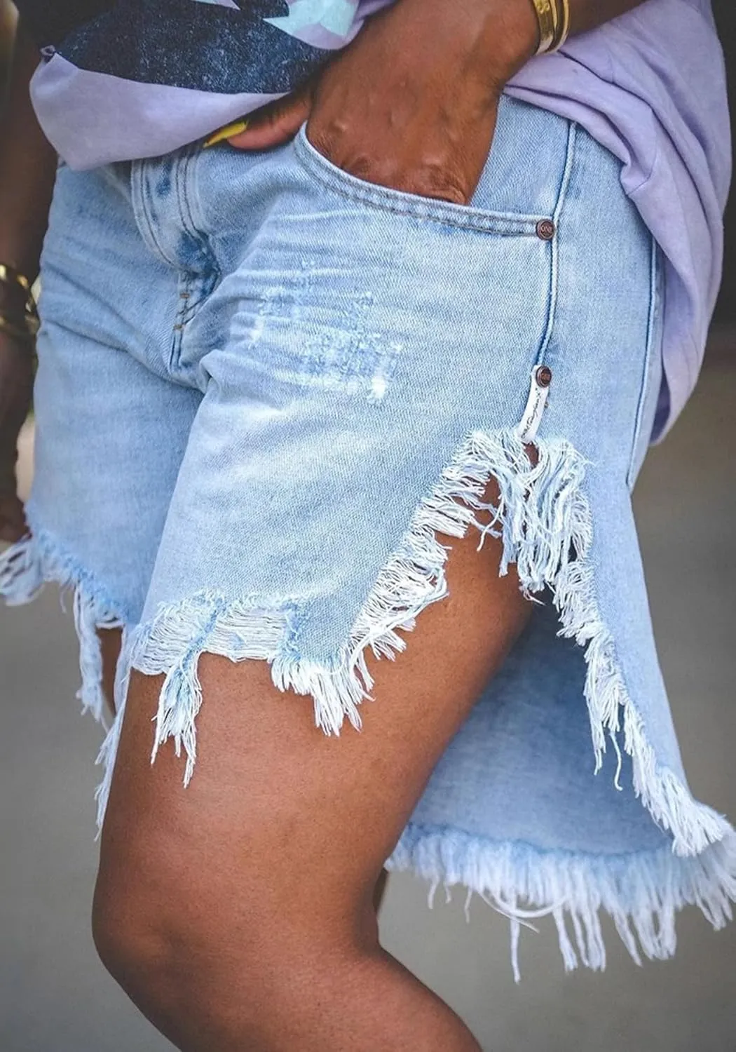 Tbahhir Women Ripped Denim Shorts Long Frayed High Waisted Side Slit Jean Short Distressed Club Streetwear Casual