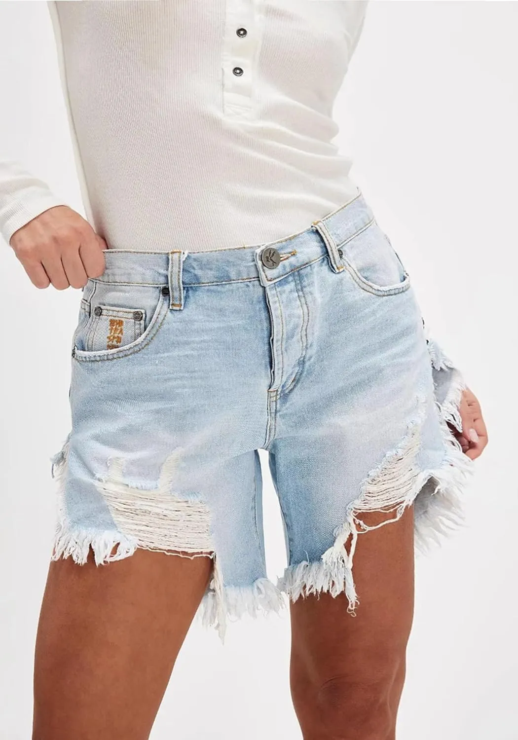 Tbahhir Women Ripped Denim Shorts Long Frayed High Waisted Side Slit Jean Short Distressed Club Streetwear Casual