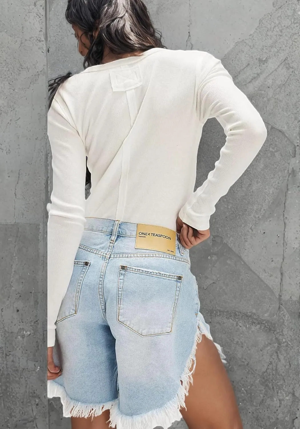 Tbahhir Women Ripped Denim Shorts Long Frayed High Waisted Side Slit Jean Short Distressed Club Streetwear Casual