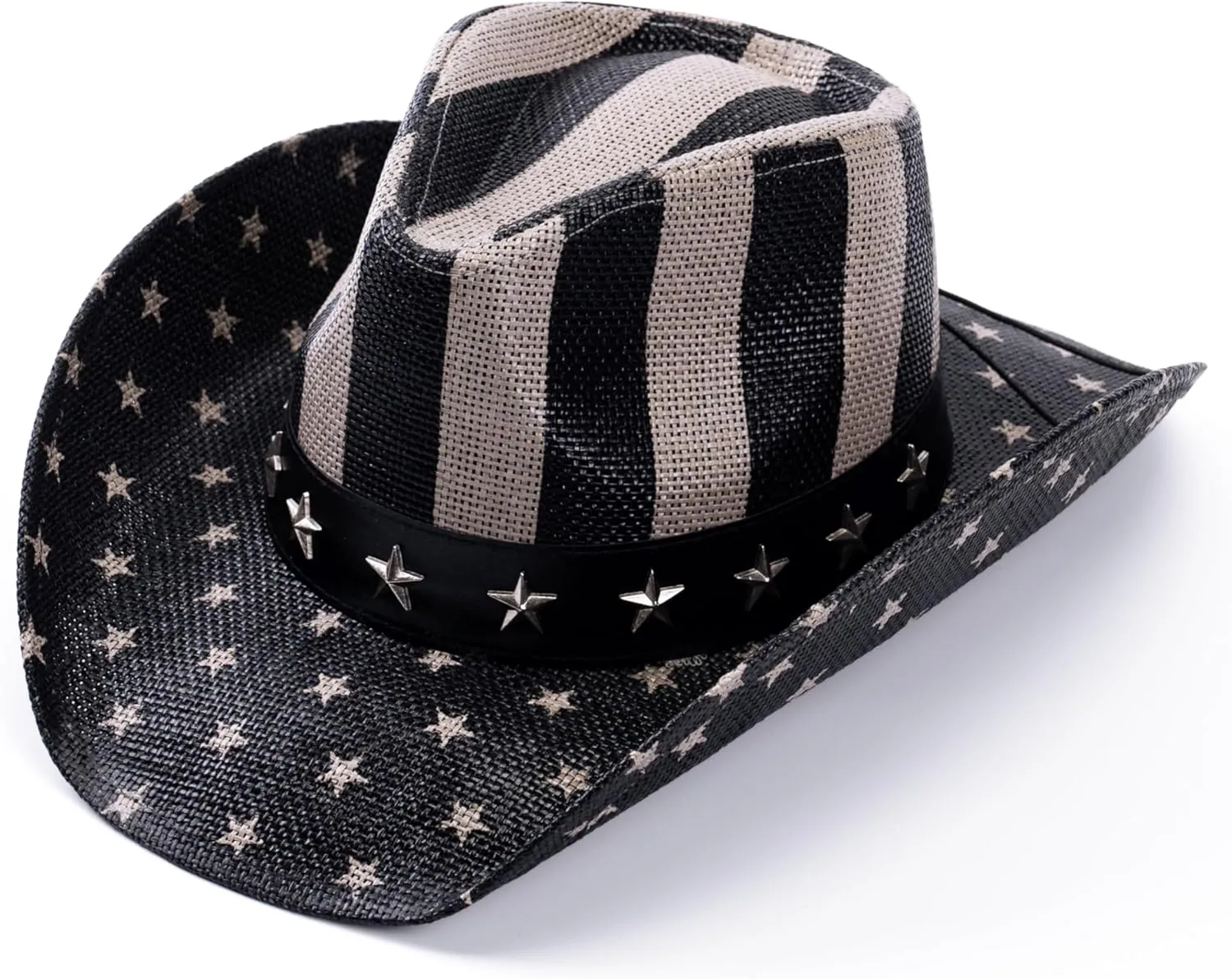 thuizen American Flag Patriotic Stars and Stripes Design Sturdy Pinch Crown Rolled Brim Straw Cowboy Hat
