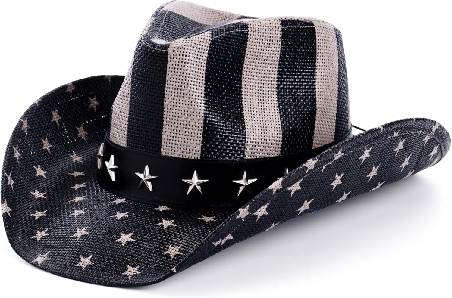 thuizen American Flag Patriotic Stars and Stripes Design Sturdy Pinch Crown Rolled Brim Straw Cowboy Hat