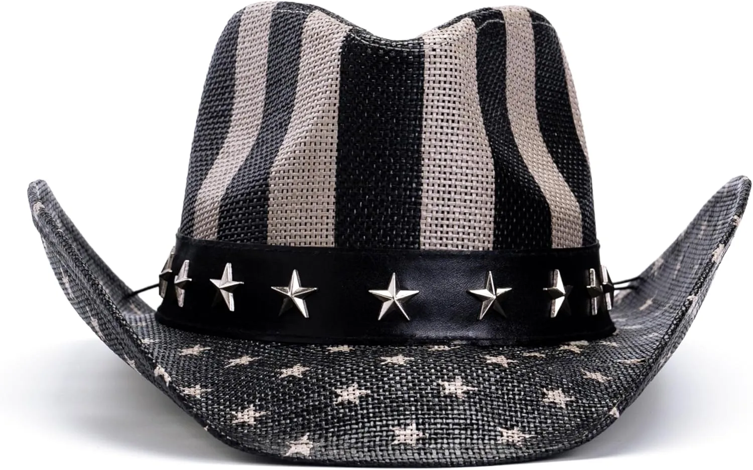 thuizen American Flag Patriotic Stars and Stripes Design Sturdy Pinch Crown Rolled Brim Straw Cowboy Hat