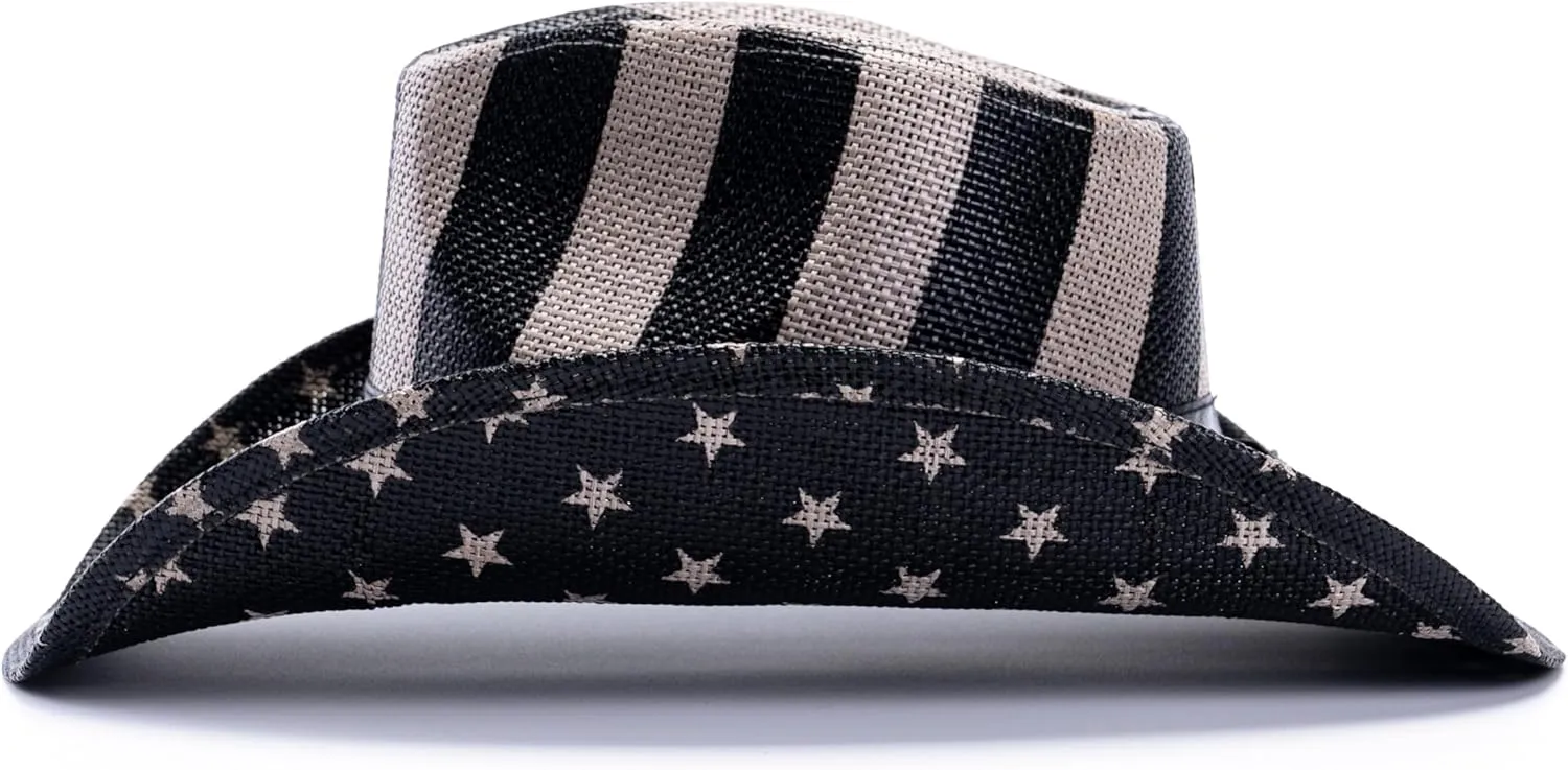 thuizen American Flag Patriotic Stars and Stripes Design Sturdy Pinch Crown Rolled Brim Straw Cowboy Hat
