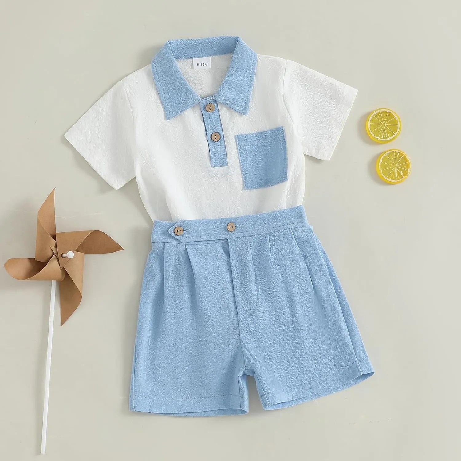 Toddler Boy Summer Clothes Button Lapel Collar T-Shirt & Casual Shorts Cotton Line 2Pcs Outfits